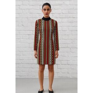 NWT Ashley Stewart Dress 22/24 Black Red White Gold Chain Print Mock Neck